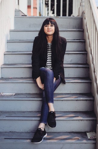 Как носить пиджак с джинсами женщине