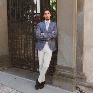 Как носить синий пиджак с бежевыми брюками чинос