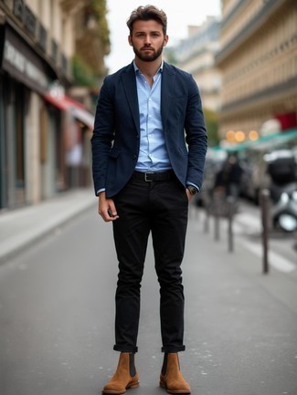 Как носить синий пиджак с черными брюками чинос