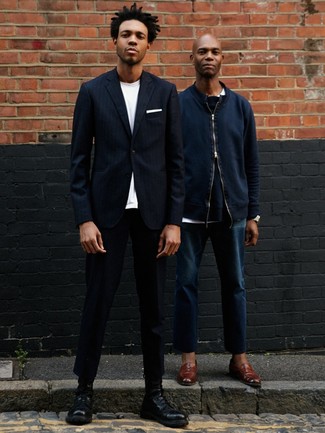 Как носить синий пиджак с черными брюками чинос
