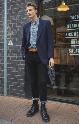 Как носить синий пиджак с черными брюками чинос