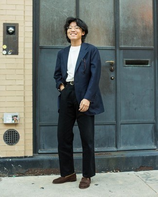 Как носить синий пиджак с черными брюками чинос