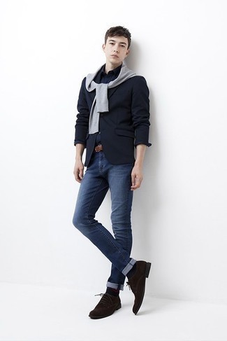 Как носить синий пиджак с синими джинсами мужчине
