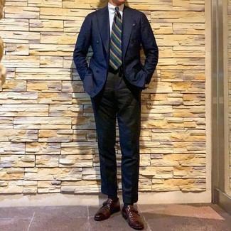 Как носить синий пиджак с коричневыми кожаными монками