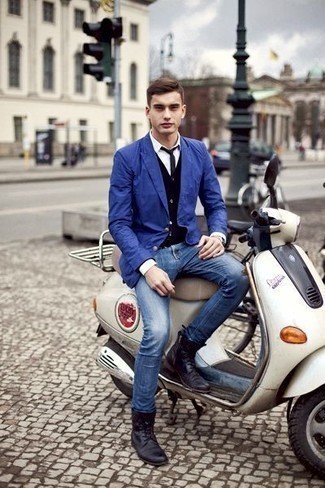 Какие кардиганы носить с синим пиджаком мужчине