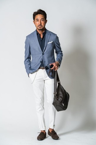 Какие мокасины носить с синим пиджаком мужчине