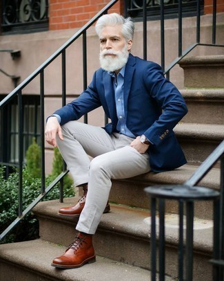 Как носить синий пиджак с серыми брюками чинос