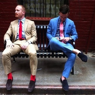 Какие лоферы носить с синим пиджаком мужчине