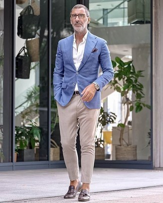 Какие лоферы носить с синим пиджаком мужчине