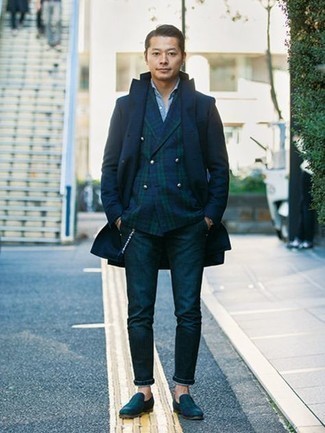 Какие длинные пальто носить с синим пиджаком