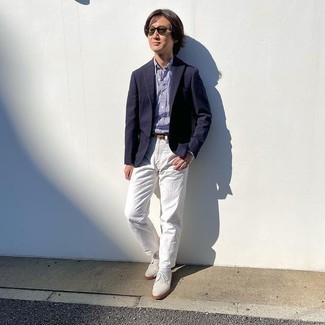 Как носить синий пиджак с белыми брюками чинос