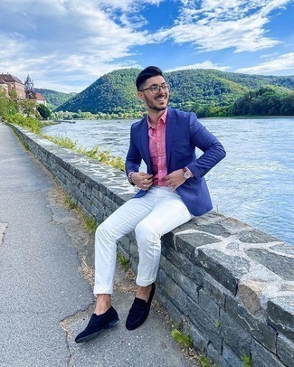 Как носить синий пиджак с белыми брюками чинос