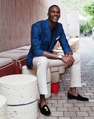 Как носить синий пиджак с белыми брюками чинос