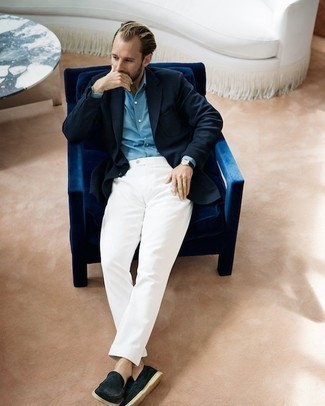 Как носить синий пиджак с белыми брюками чинос