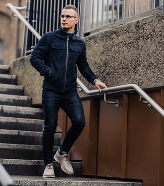 Какие туфли дерби носить с синим бомбером