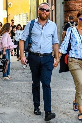 С чем носить синий рюкзак из плотной ткани мужчине