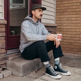 С чем носить синие высокие кеды из плотной ткани мужчине