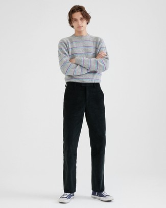 С чем носить синие высокие кеды из плотной ткани мужчине