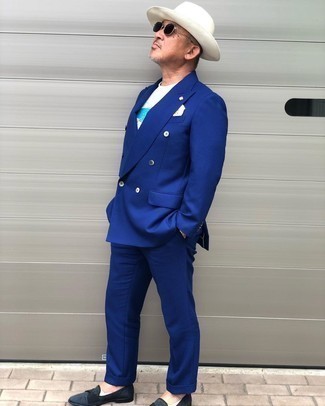 С чем носить синие лоферы из плотной ткани мужчине