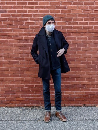 Как носить синий кардиган с синими джинсами мужчине