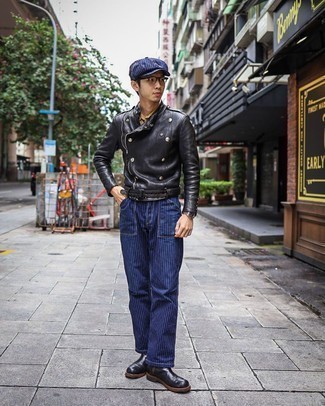 Какие косухи носить с синими брюками чинос