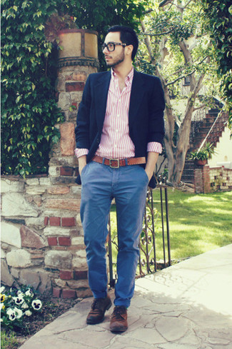 Как носить синие брюки чинос с синим пиджаком