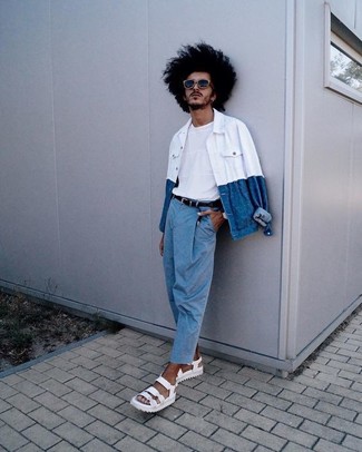 Какие джинсовые куртки носить с синими брюками чинос