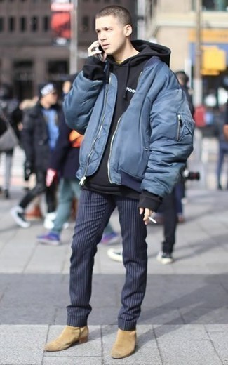 Какой худи носить с синими брюками чинос