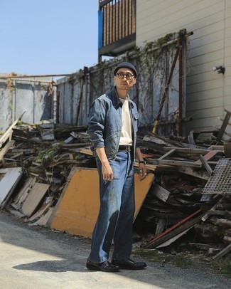 С чем носить синюю джинсовую куртку мужчине