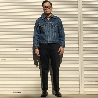 Какие оксфорды носить с синей джинсовой курткой