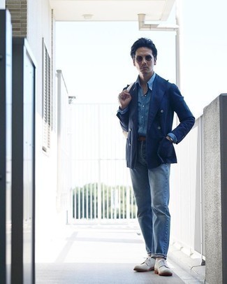 Какие туфли дерби носить с синим двубортным пиджаком