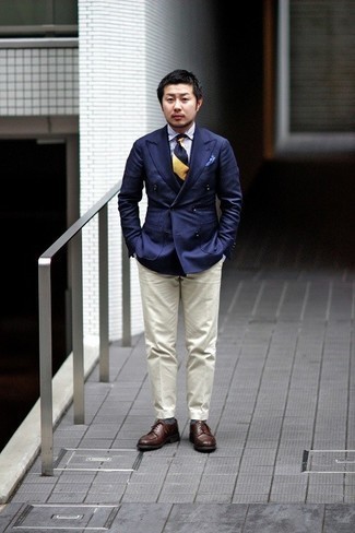 Какие туфли дерби носить с синим двубортным пиджаком