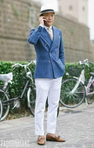 С чем носить синий двубортный пиджак мужчине