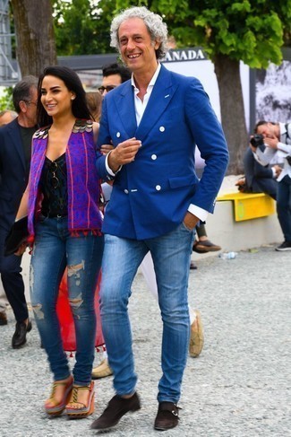 Какие монки носить с синим двубортным пиджаком