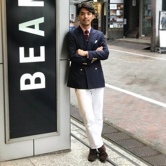 Какие монки носить с синим двубортным пиджаком