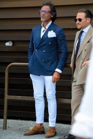 Какие монки носить с синим двубортным пиджаком