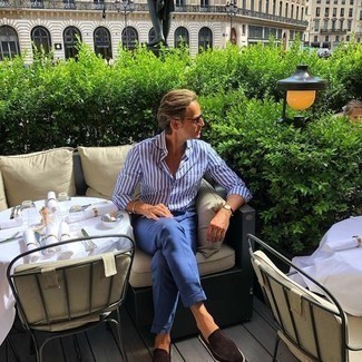 С чем носить синие классические брюки мужчине