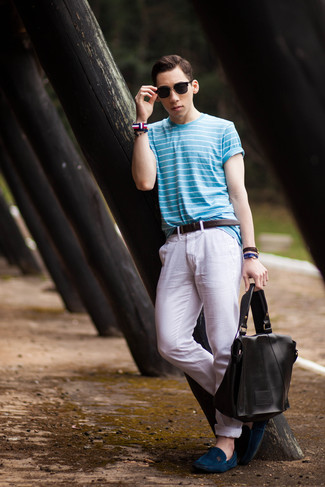 Какие брюки чинос носить с синими мокасинами