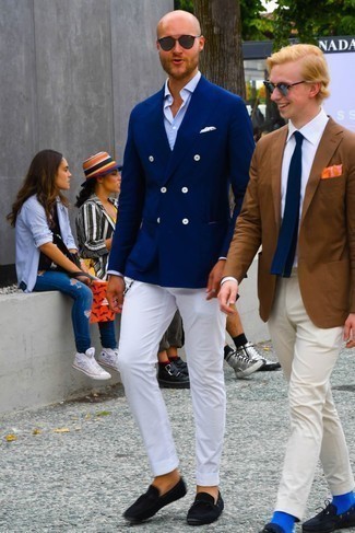 С чем носить синие мокасины мужчине