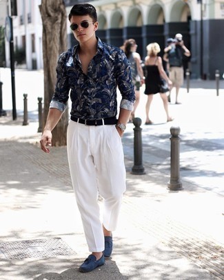 С чем носить синие мокасины мужчине