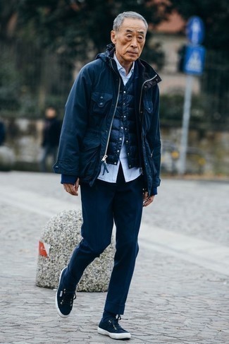 С чем носить синюю полевую куртку