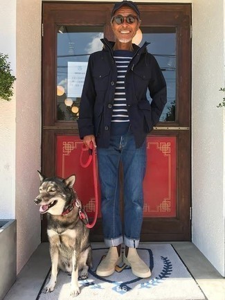 С чем носить синюю полевую куртку