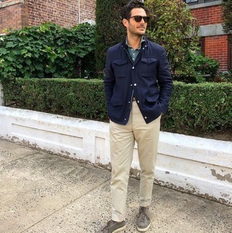 С чем носить синюю полевую куртку