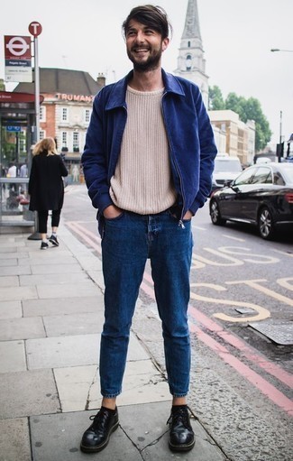 С чем носить синюю куртку харрингтон