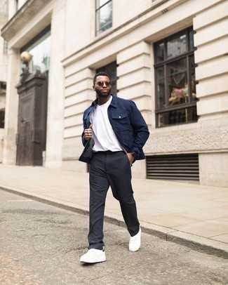 С чем носить синюю куртку харрингтон