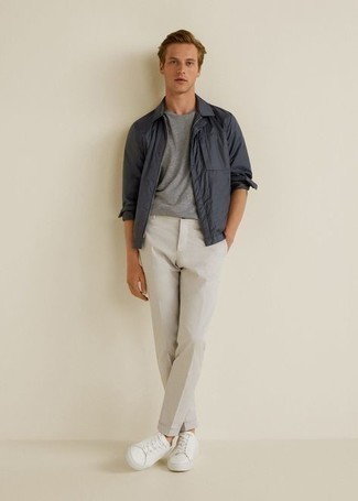 С чем носить синюю куртку харрингтон