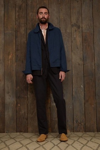 С чем носить синюю куртку харрингтон