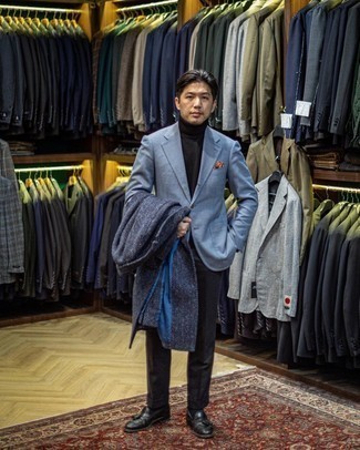 С чем носить синее пальто с узором "в ёлочку" мужчине