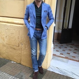 Как носить синие джинсы с синим пиджаком мужчине