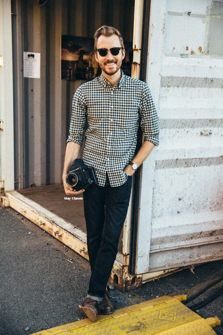 Какие ботинки броги носить с синими джинсами